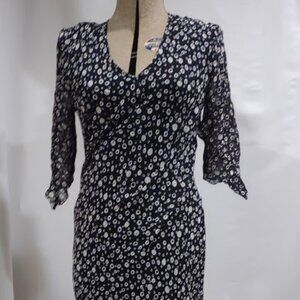 PUTUMAYO NWT BLUE AND IVORY CIRCLES SPOTS GAUZY SHEER LINED ASYMMETRIC HEM L